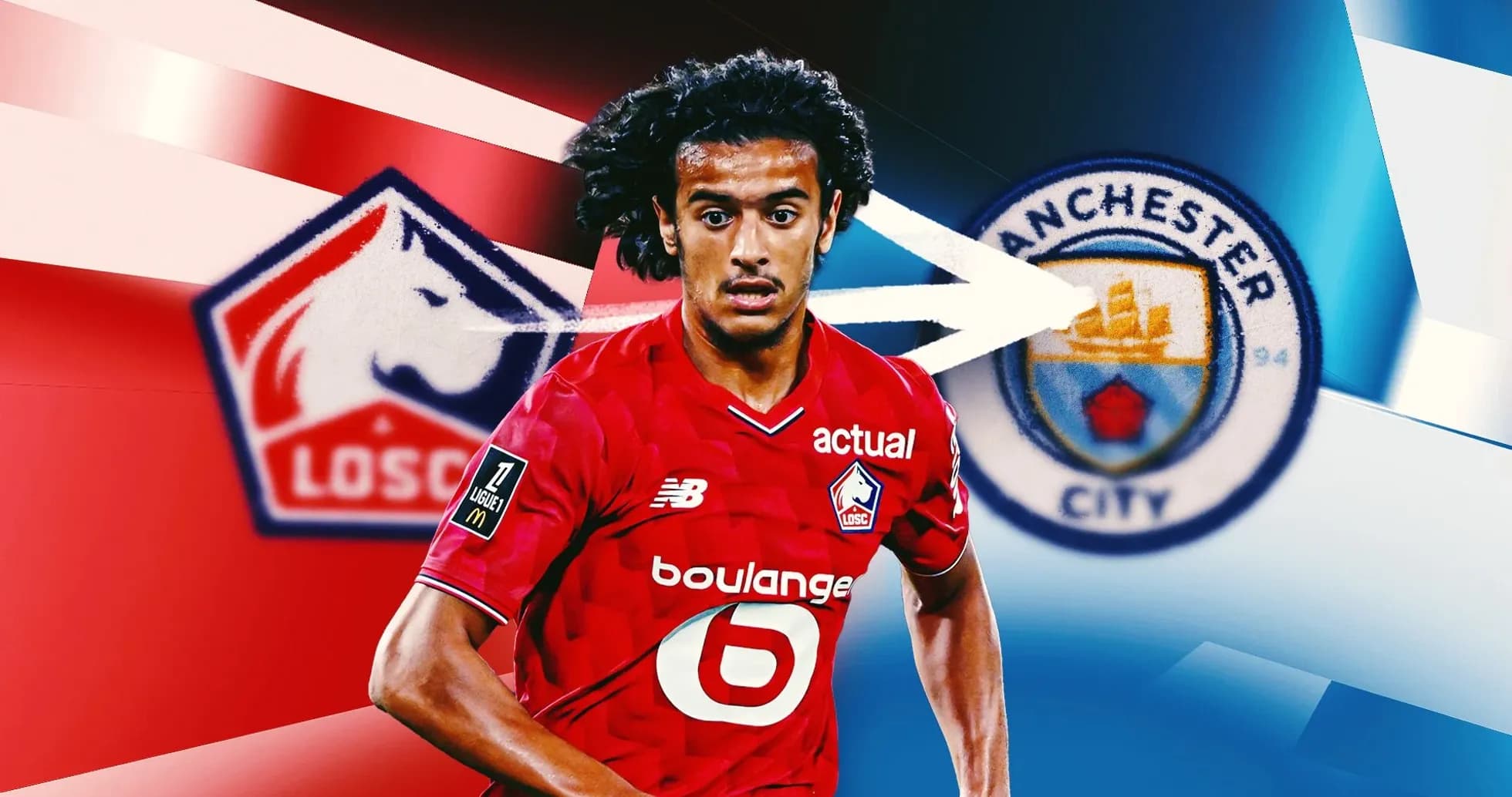 Futbolchi LOSC formasi bilan Manchester City logosi