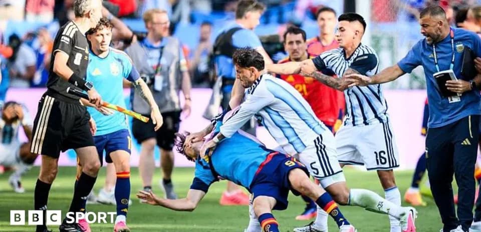 Players clashing during heated match confrontation
