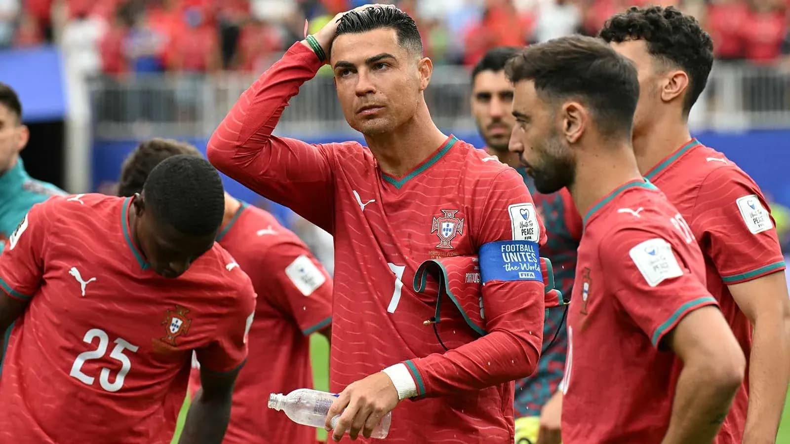 Portugal players during a match, including Cristiano Ronaldo