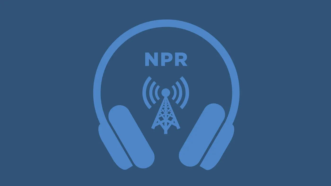 NPR logo with headphones and radio tower graphic
