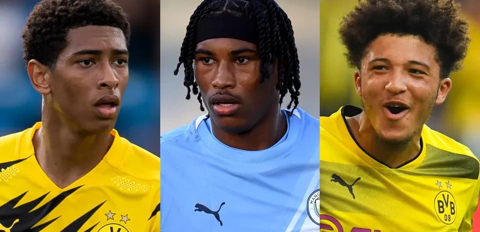 Three football players in club jerseys during match