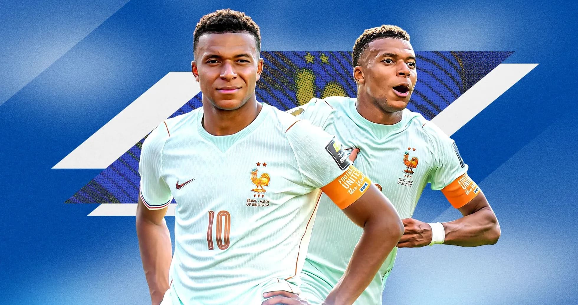 Mbappé wearing France kit, posing and celebrating