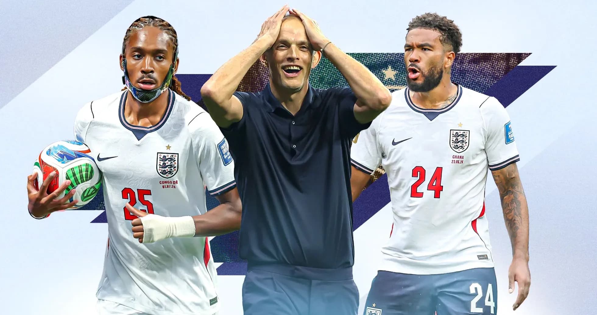 England players and manager during a match