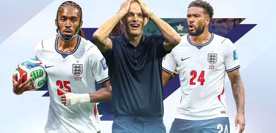 England players and manager during a match