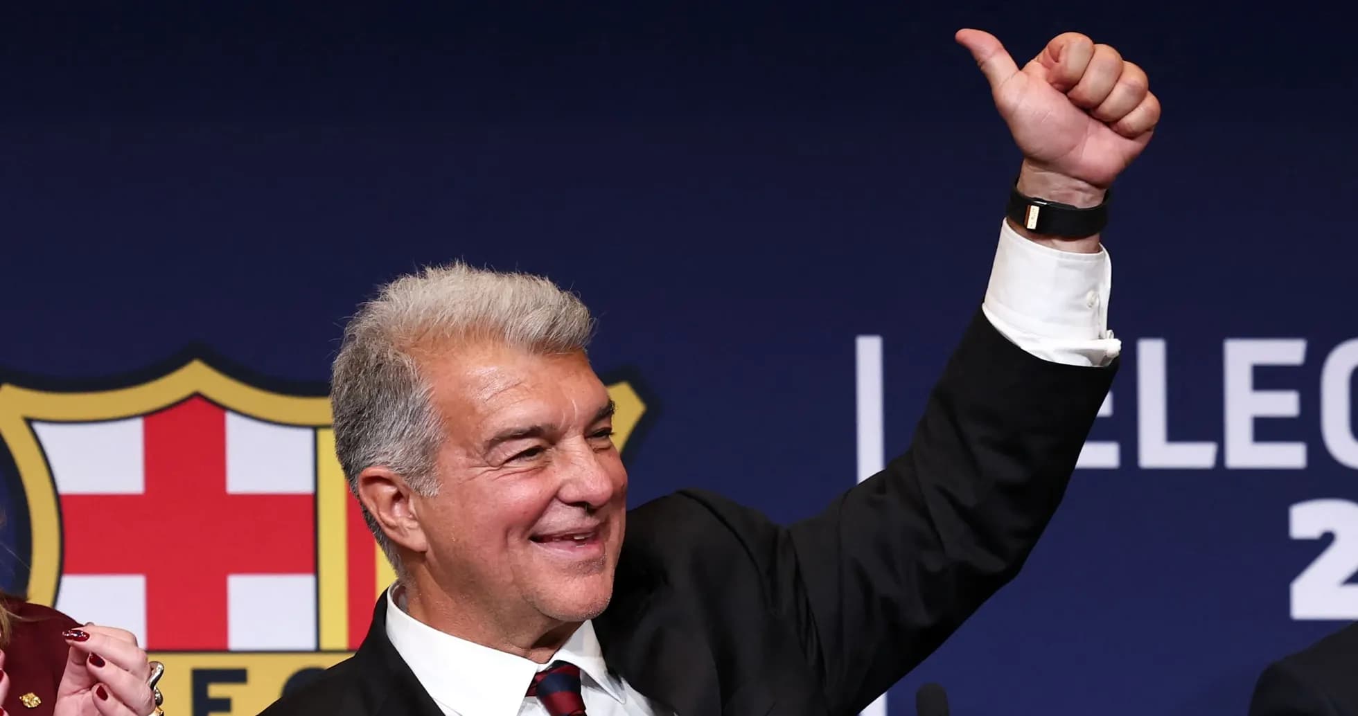 Barcelona president celebrating during election announcement