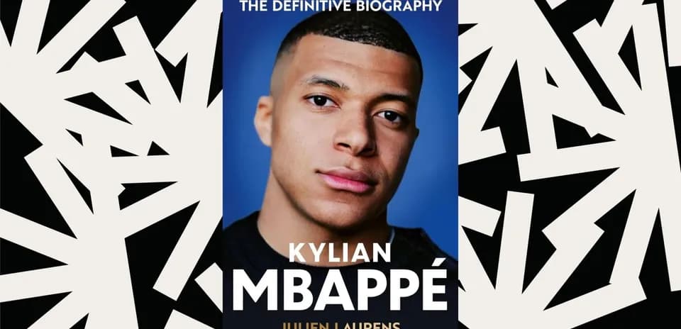 Kylian Mbappé biography cover with abstract background