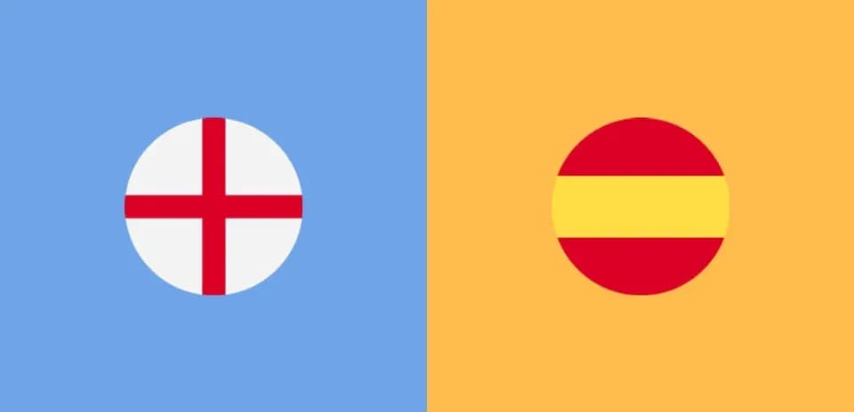 England and Spain flags on contrasting backgrounds