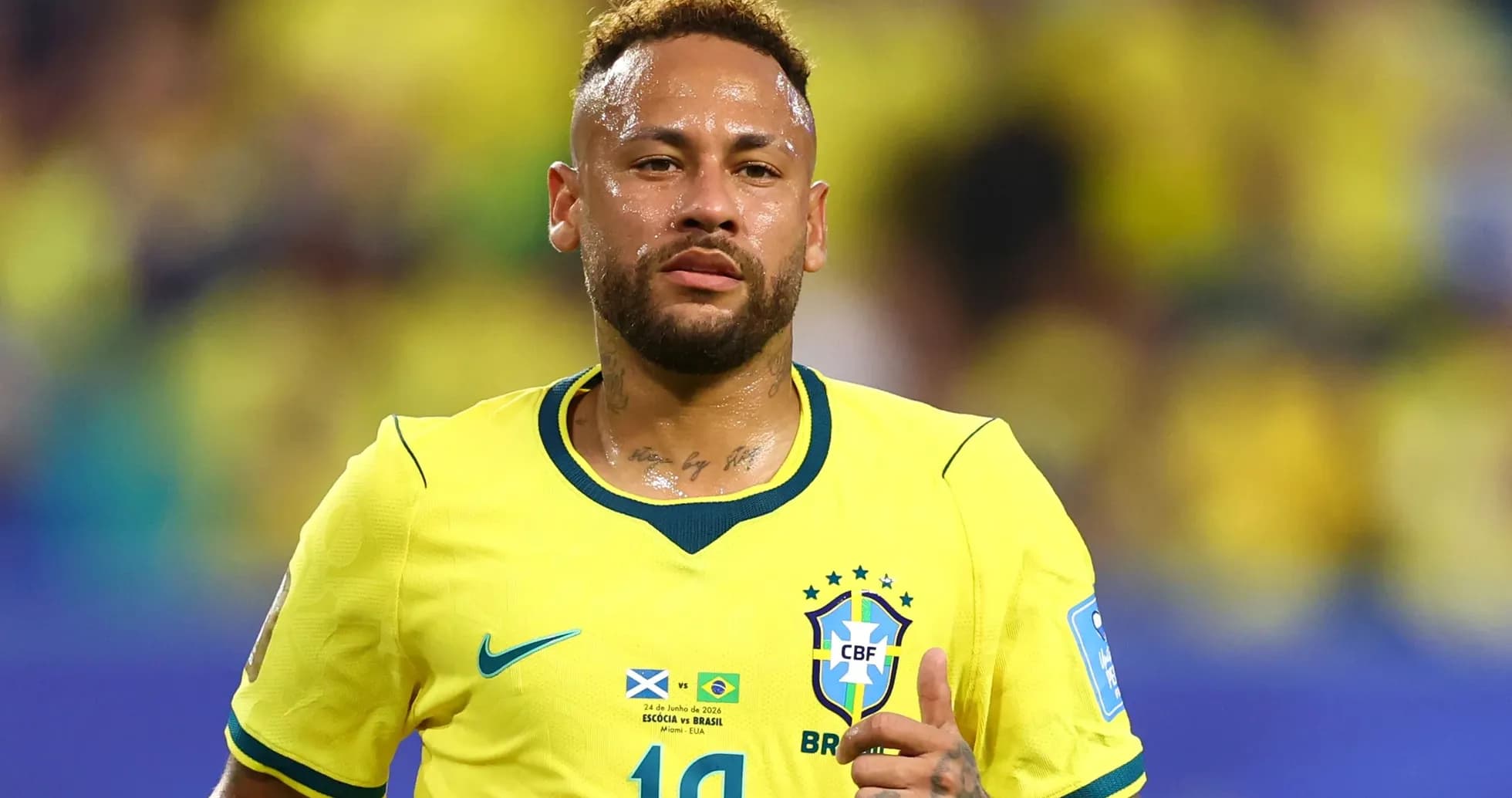 Neymar wearing Brazil jersey during a match