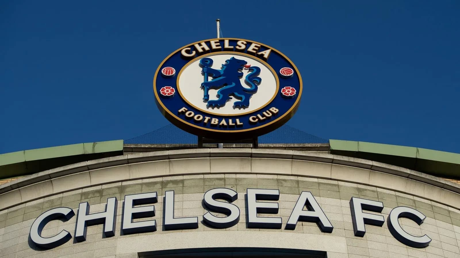 Chelsea FC logo displayed on stadium facade