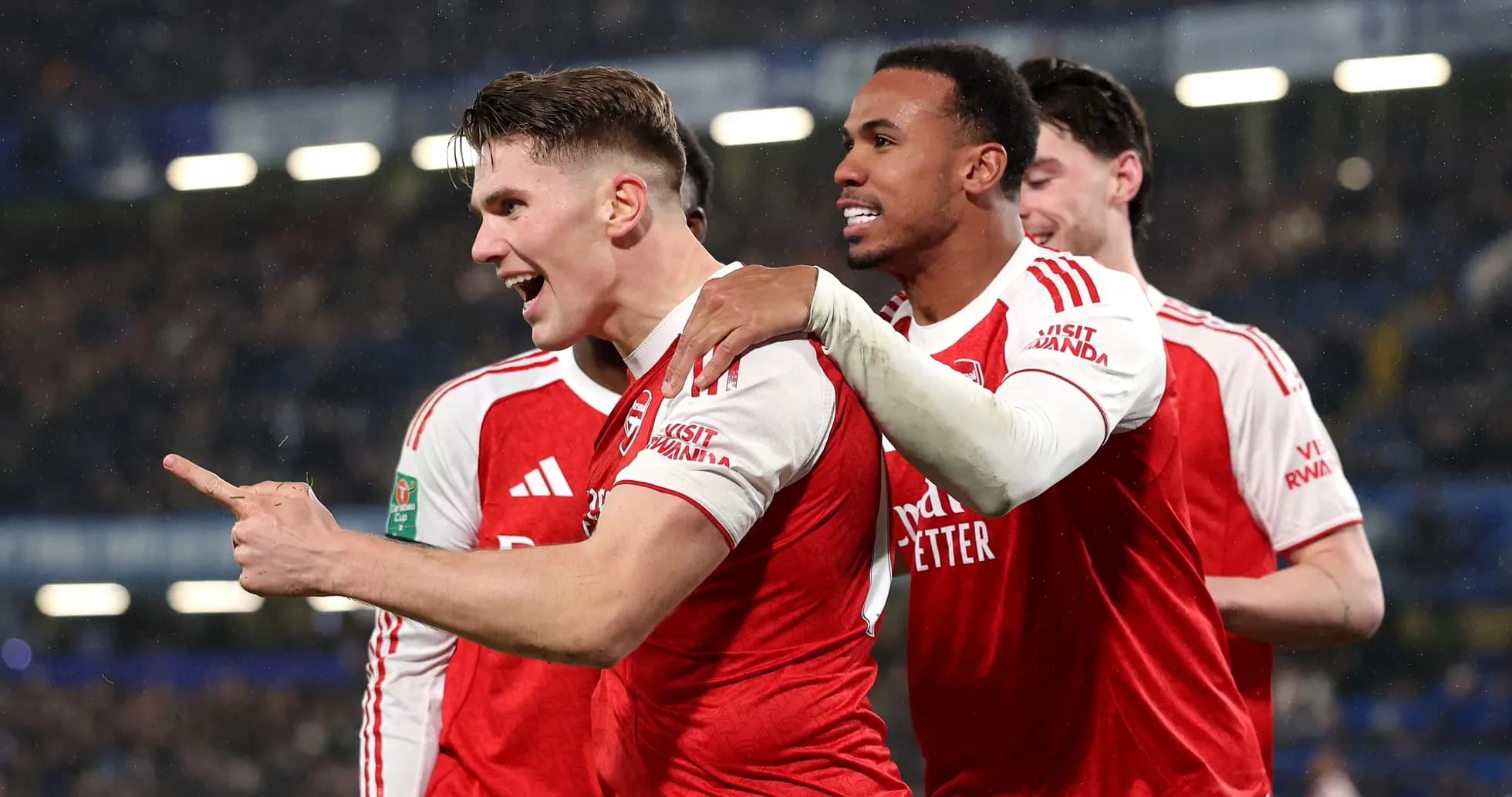 Arsenal players celebrating a goal during match