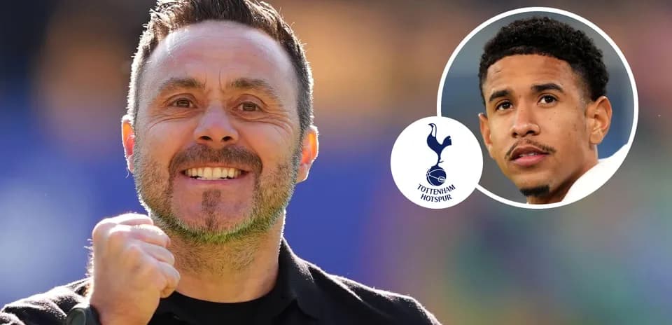 Men's football coach celebrating with Tottenham Hotspur logo