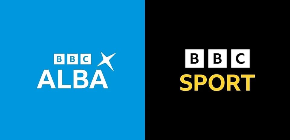 BBC Alba and BBC Sport logos on contrasting backgrounds