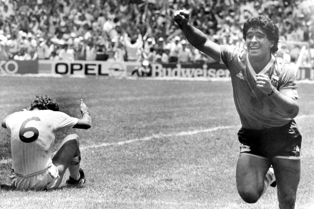 Diego Maradona celebrating after scoring a goal