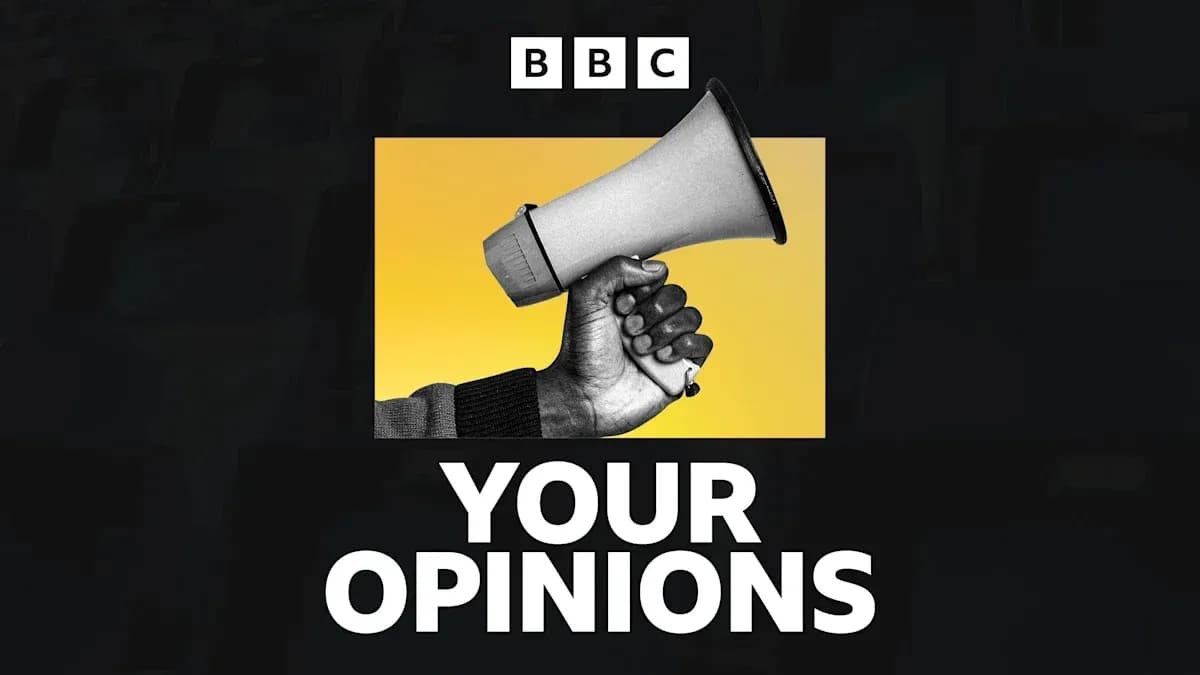 Hand holding megaphone with yellow background