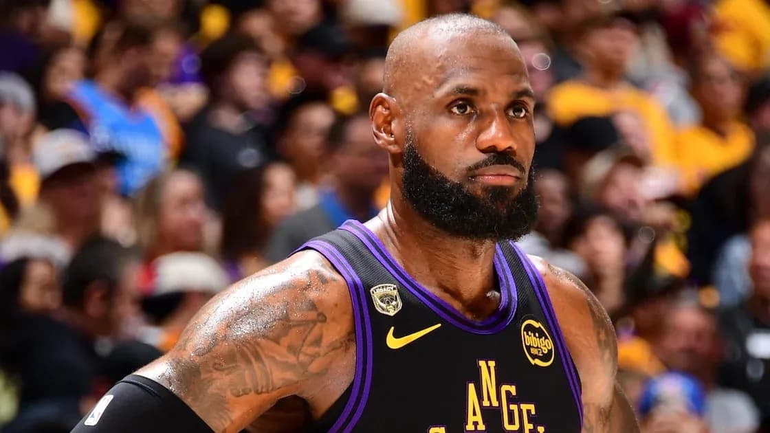 LeBron James during NBA game with fans in background