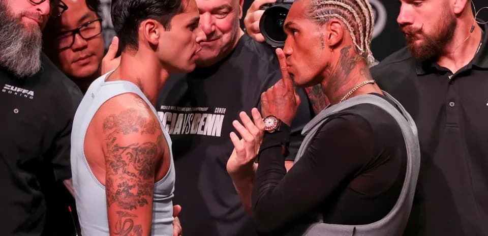 Boxers facing off during pre-fight weigh-in event
