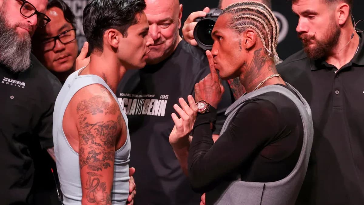 Boxers facing off during pre-fight weigh-in event