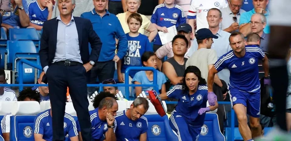 Chelsea manager and staff during match at Stamford Bridge