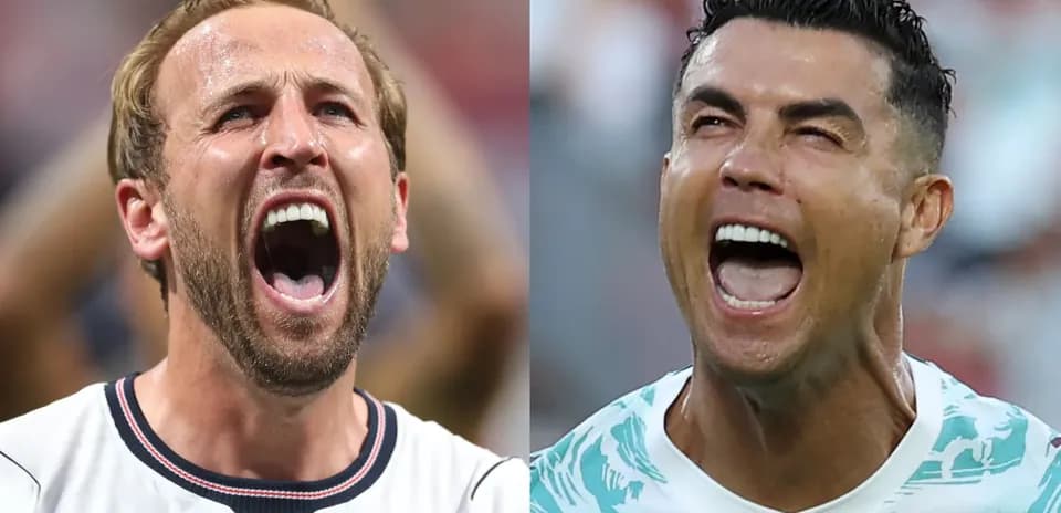 Harry Kane and Cristiano Ronaldo celebrating passionately