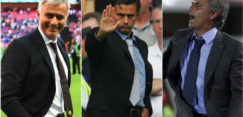 Three images of José Mourinho in different poses