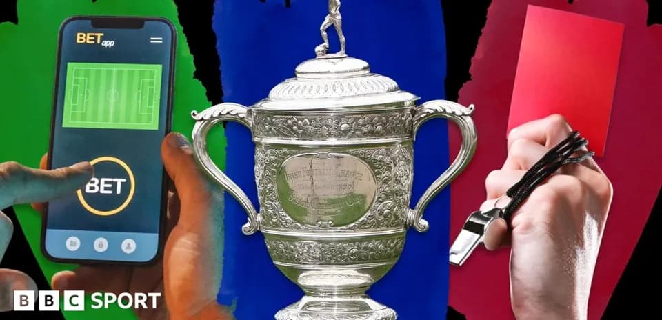 Betting app, trophy, and referee showing red card