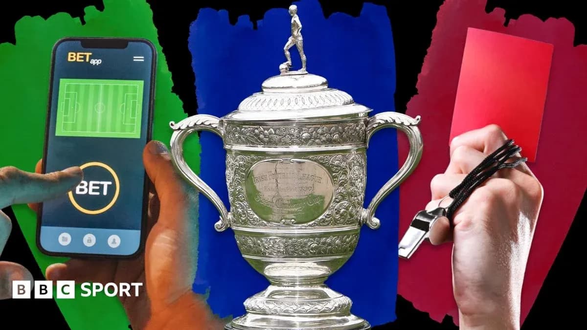 Betting app, trophy, and referee showing red card