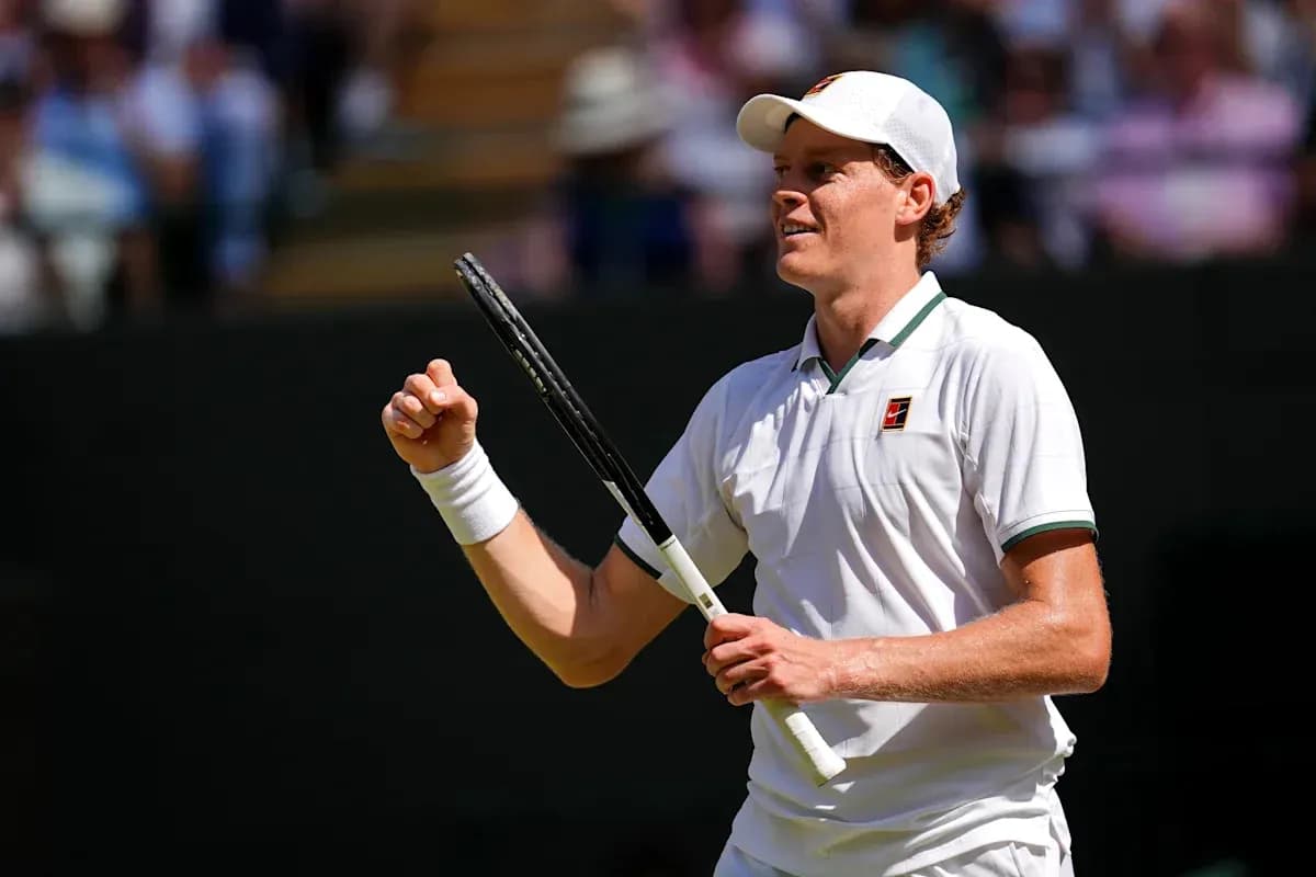 Tennis player celebrating during a match at Wimbledon