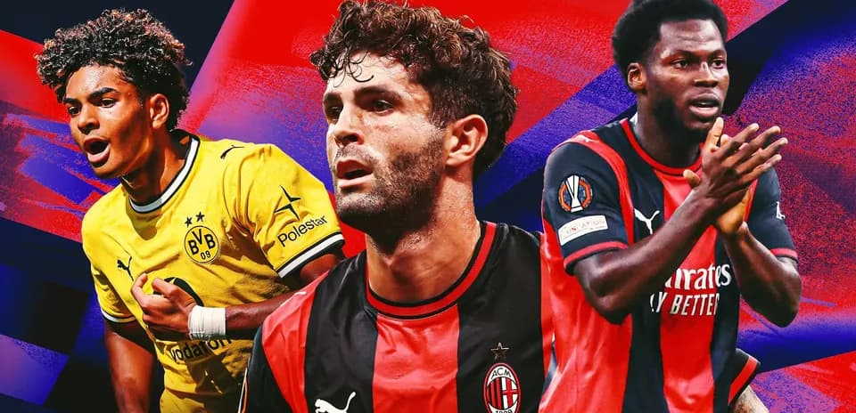 Three football players from different teams posing together