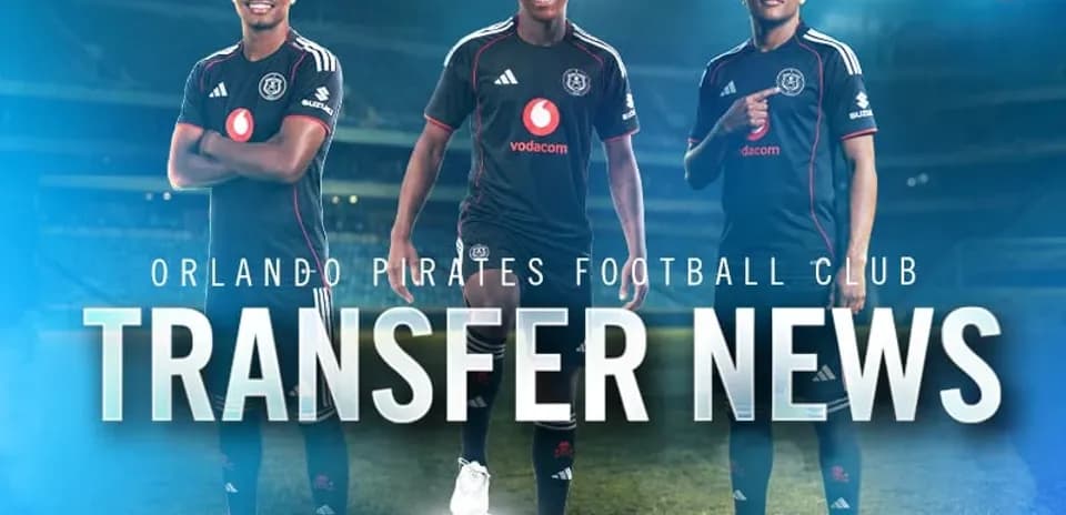 Orlando Pirates players posing for transfer news announcement