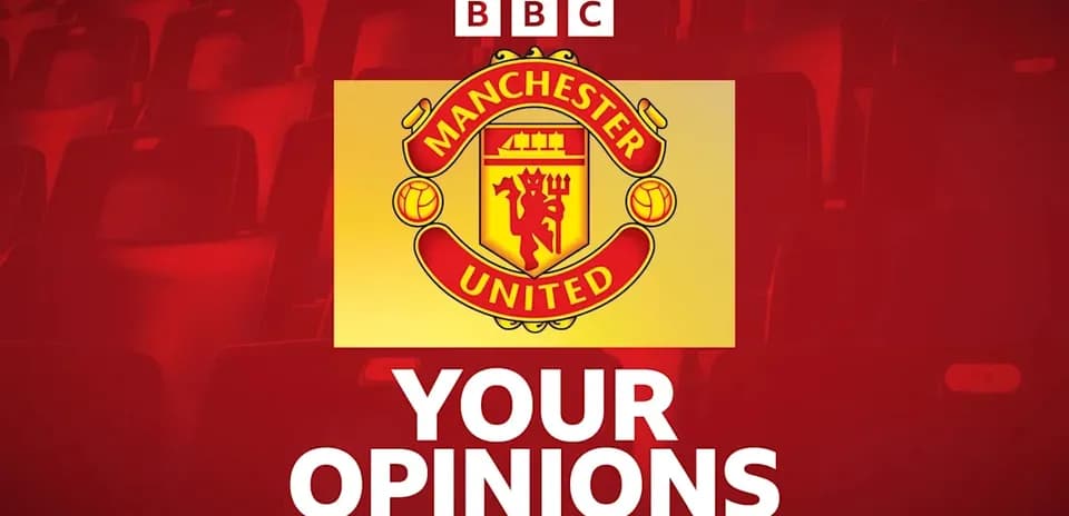 Manchester United logo on red background with text