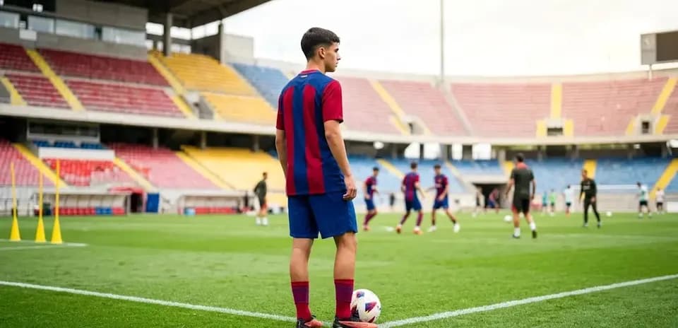 O'yinchi to'p bilan mashg'ulot o'tayotgan stadionda