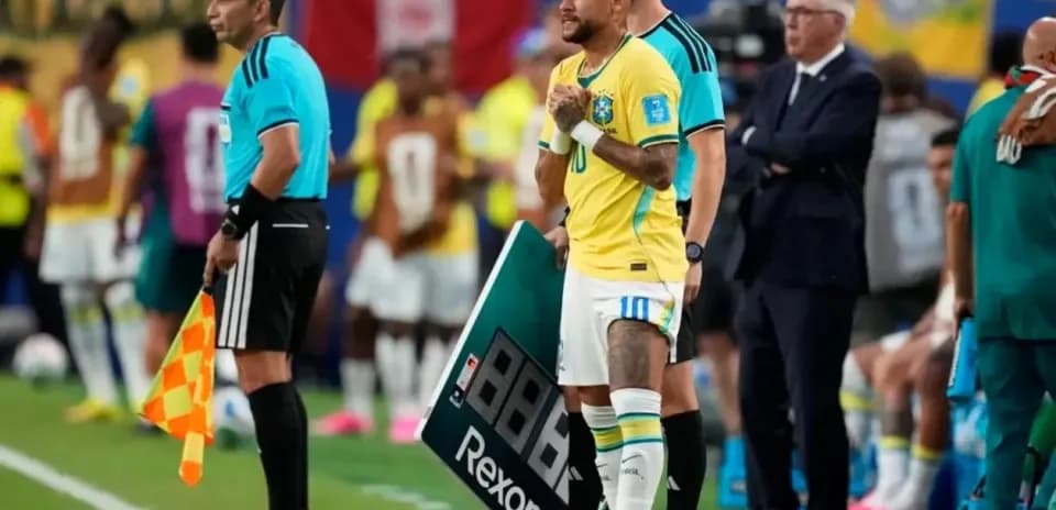 Neymar preparing to enter match with substitution board
