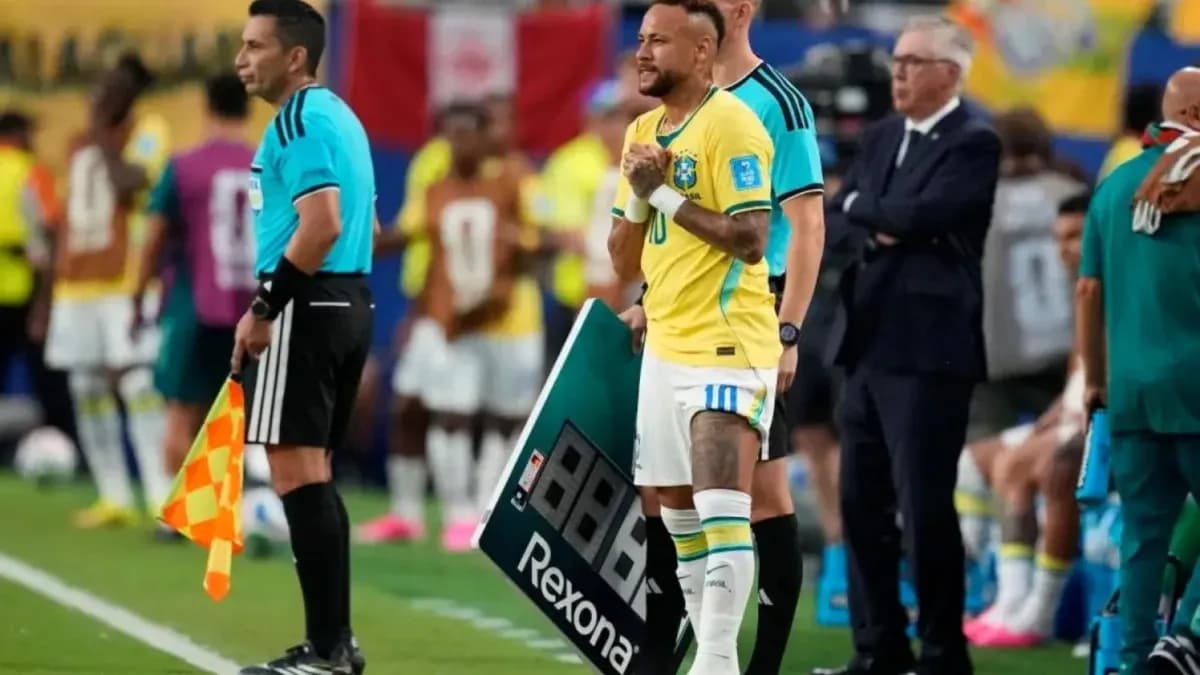 Neymar preparing to enter match with substitution board