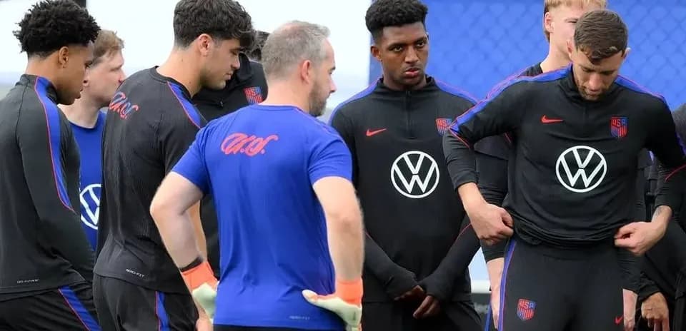 US soccer team gathered during training session