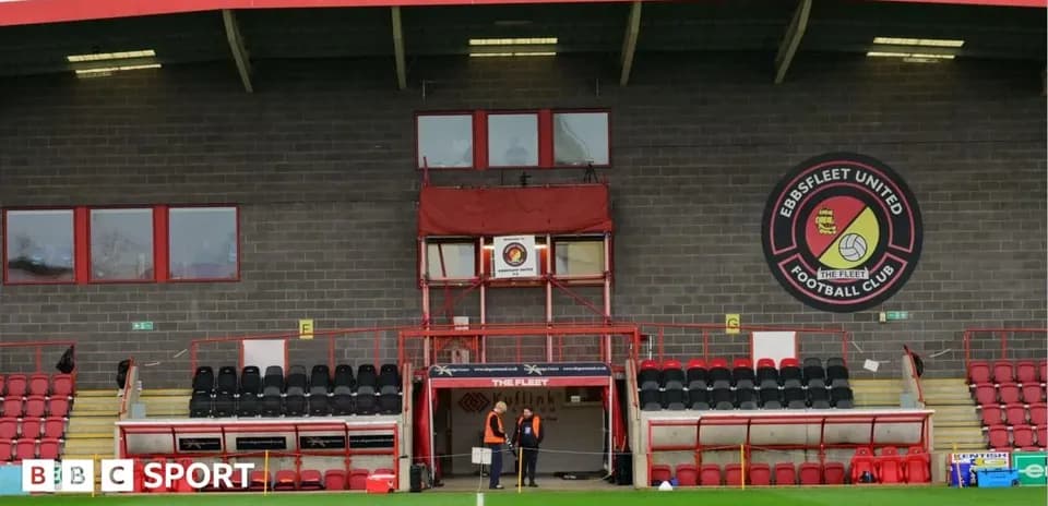 Ebbsfleet United stadium entrance with empty seats
