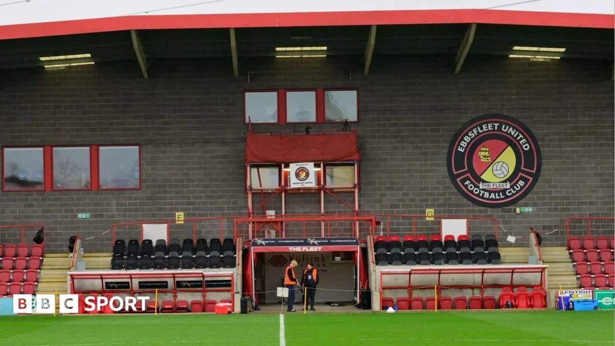 Ebbsfleet United stadium entrance with empty seats