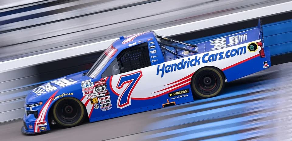 NASCAR truck racing on track during event