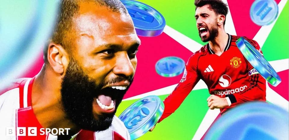 Two football players celebrating with vibrant background