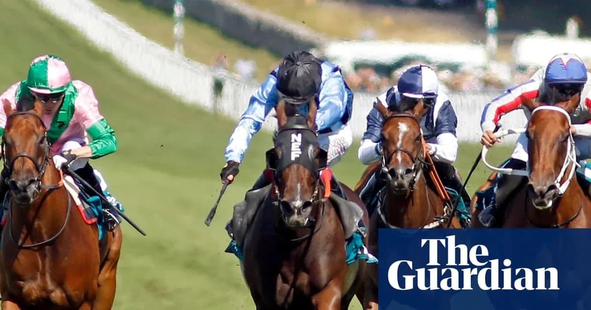 Jockeys racing on horses during a horse race