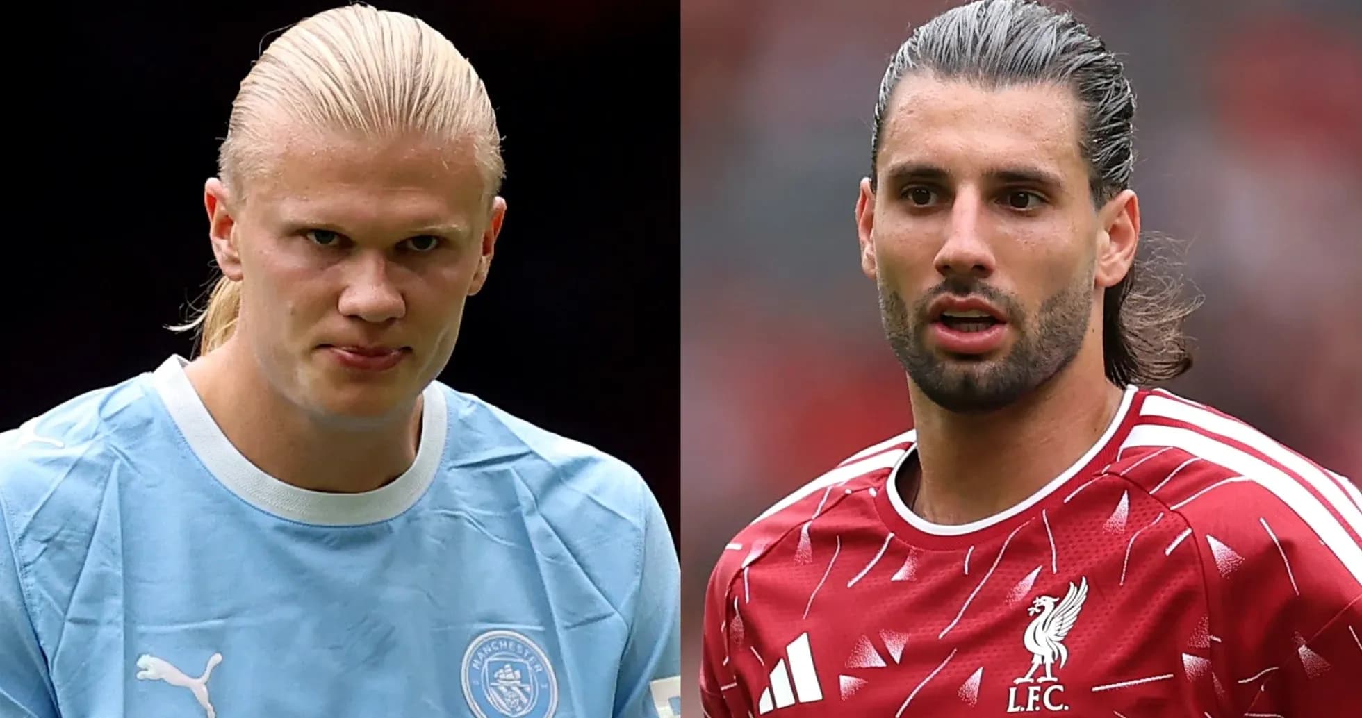 Erling Haaland and Liverpool player during match