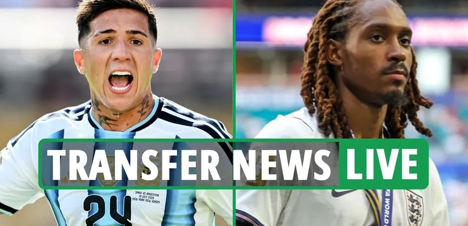 Two football players with transfer news banner