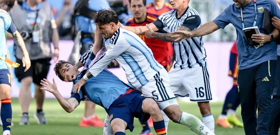 Players clashing during a heated moment in match