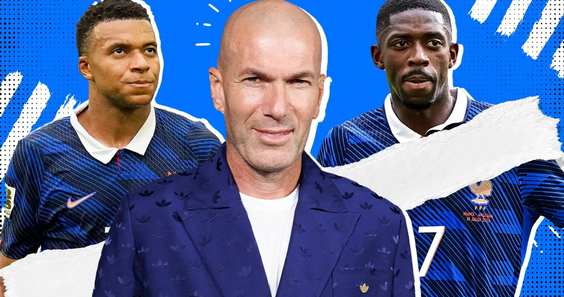 Kylian Mbappé, Zinédine Zidane, Ousmane Dembélé portrait