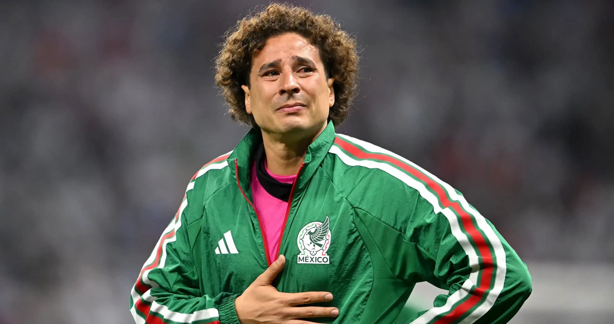 Goalkeeper in Mexico jacket after match