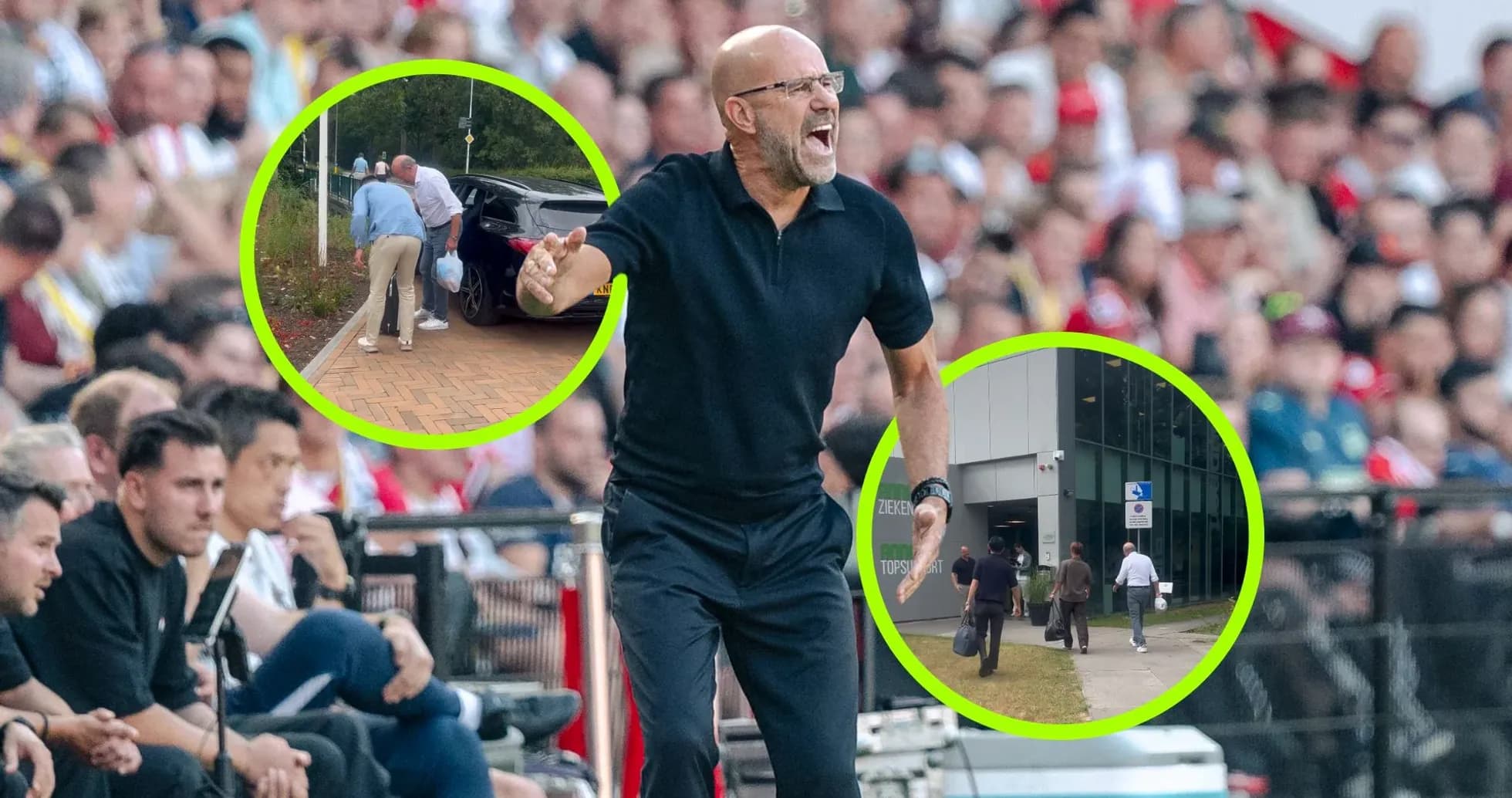Coach gesturing passionately on the sidelines during match