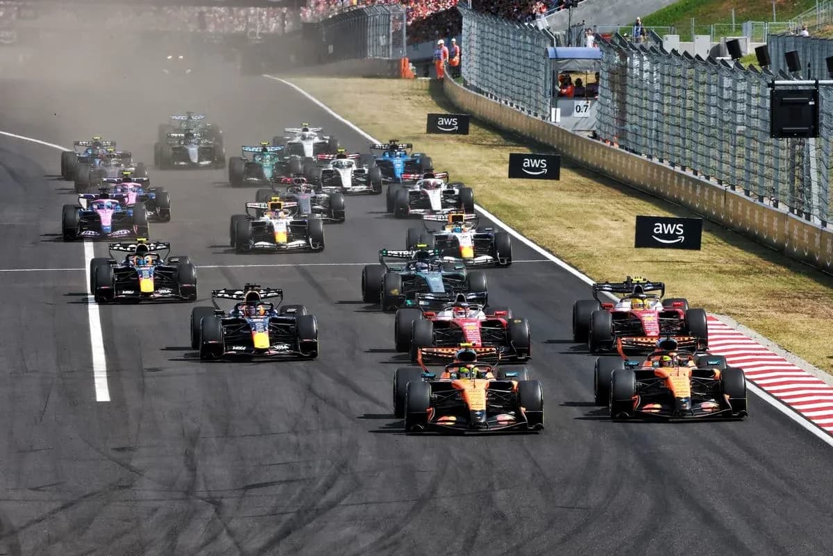Formula 1 cars racing at the starting line