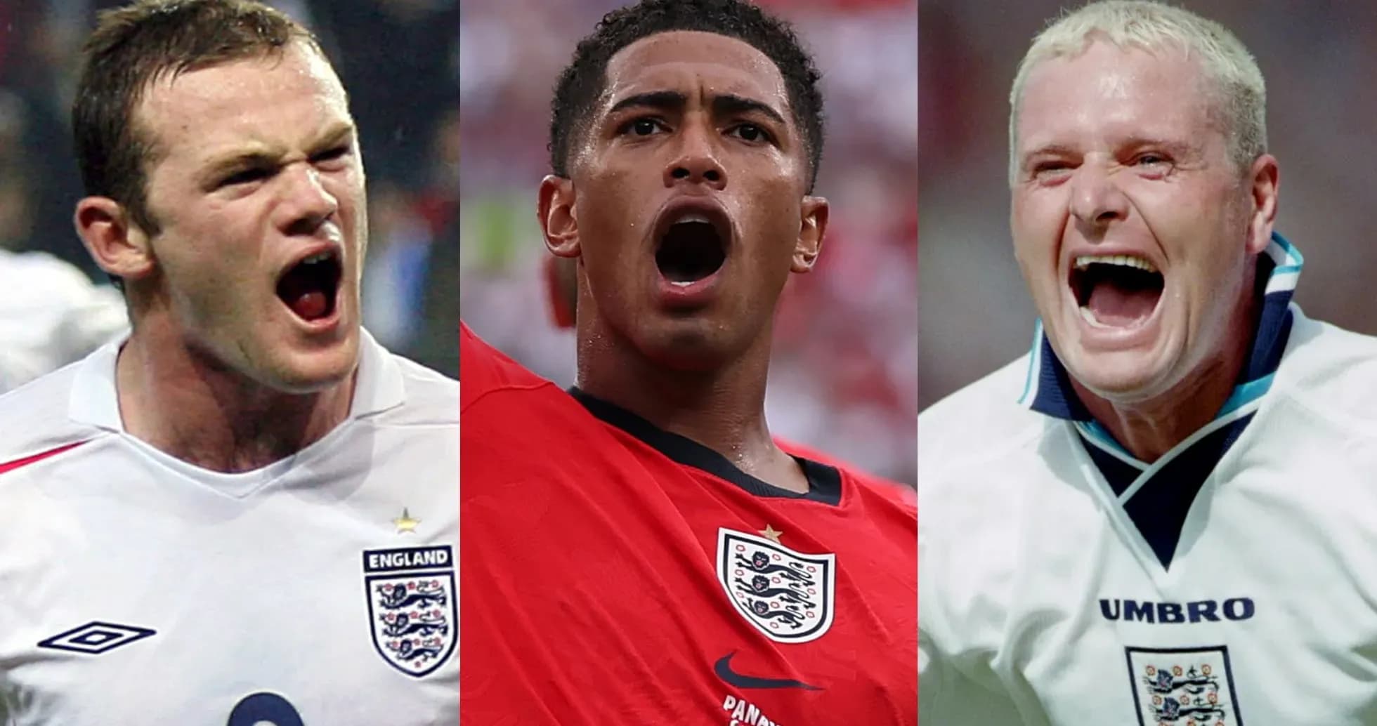 Three England players celebrating during matches