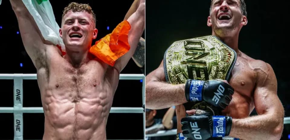 Two fighters celebrating victories in the ring