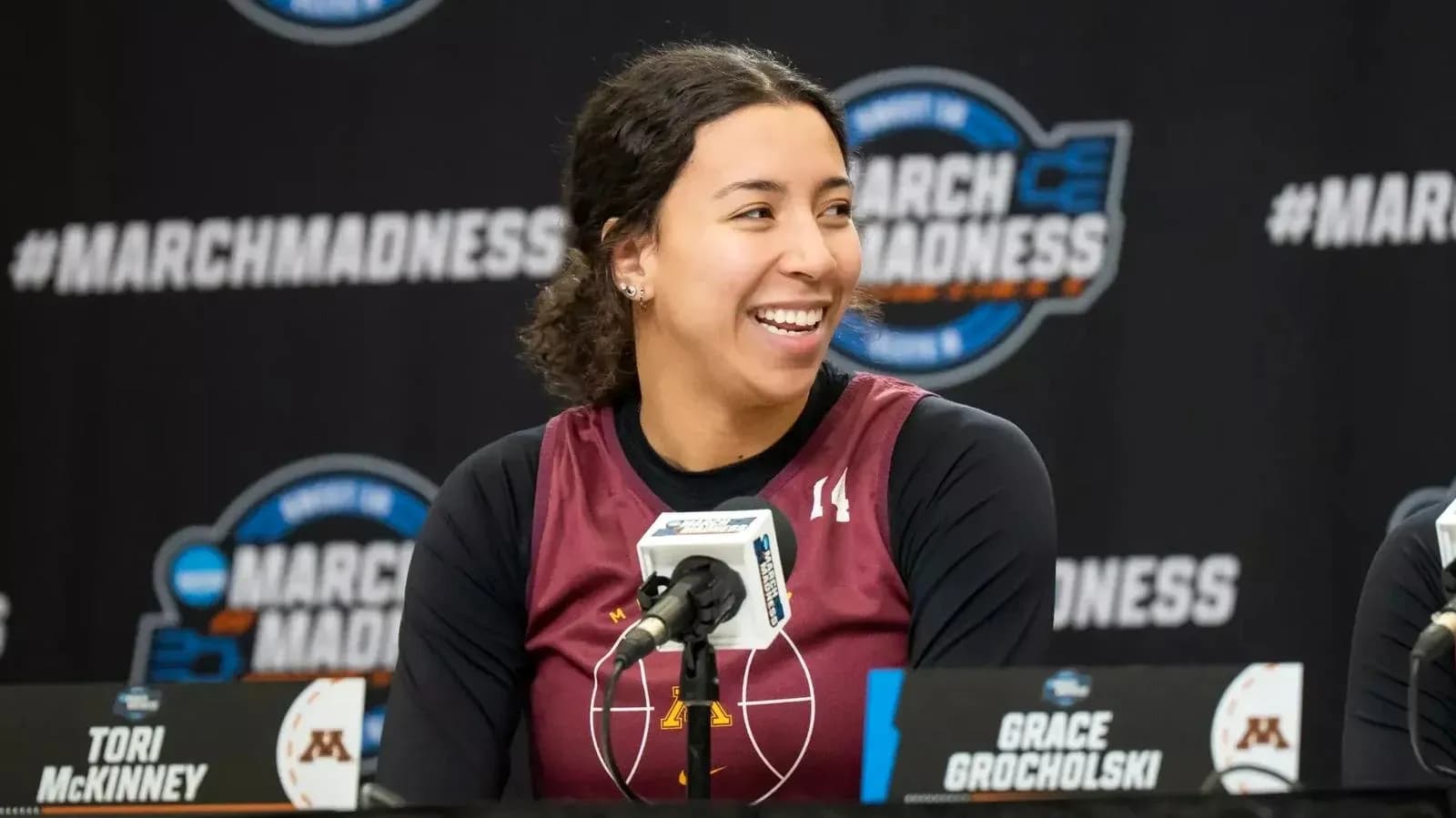 Tori McKinney speaking at March Madness press conference