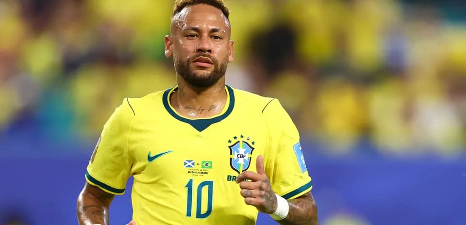 Neymar running in Brazil national team jersey